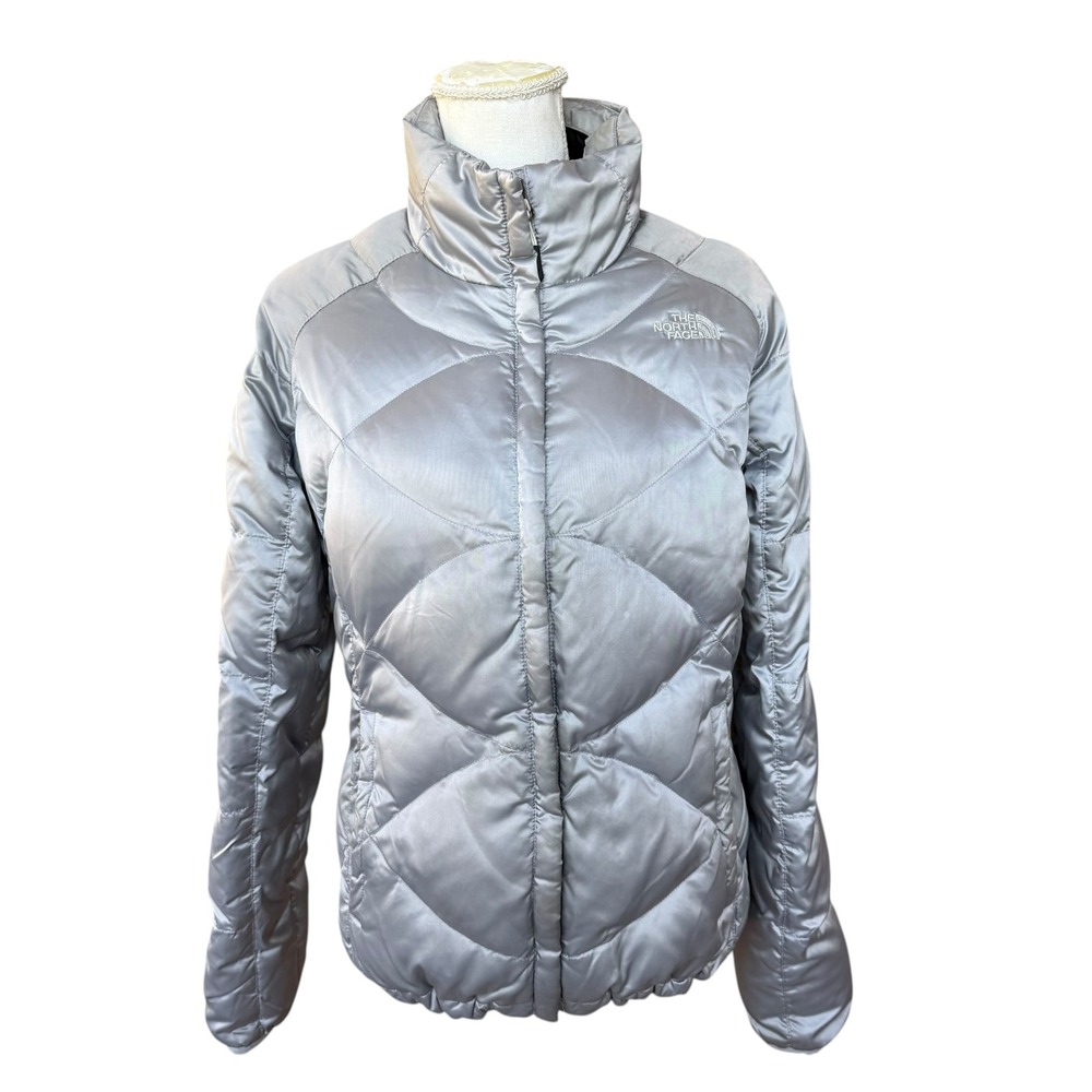 The North Face Womens 550 Down Puffer Jacket Silver Gray Quilted AZPL Medium